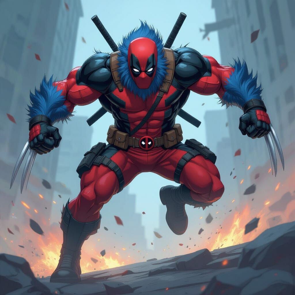 Deadpool Beast Hybrid in Vibrant Comic Art Style
