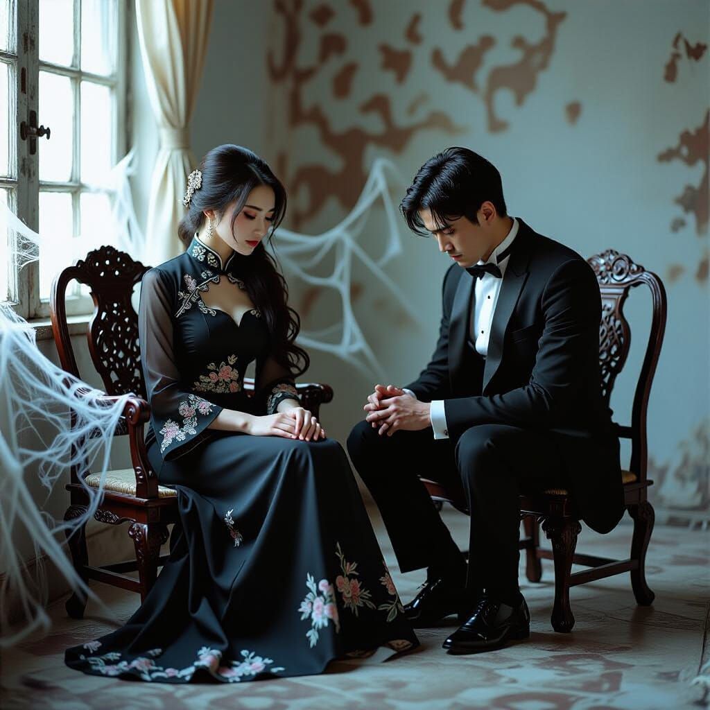 Melancholic Chinese Woman in Pre-Raphaelite Style