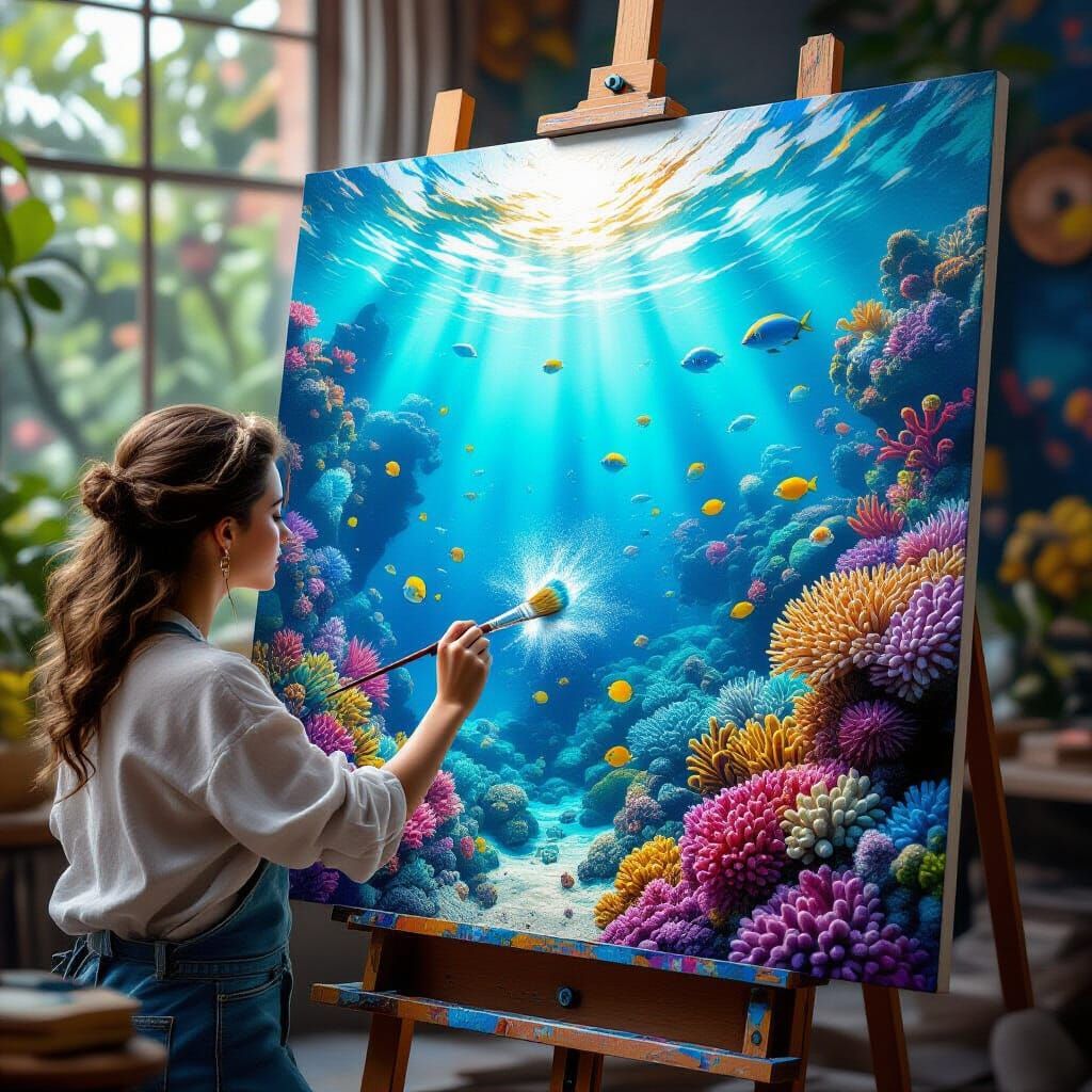 Artist Paints Exploding Oceanic Reef on Canvas