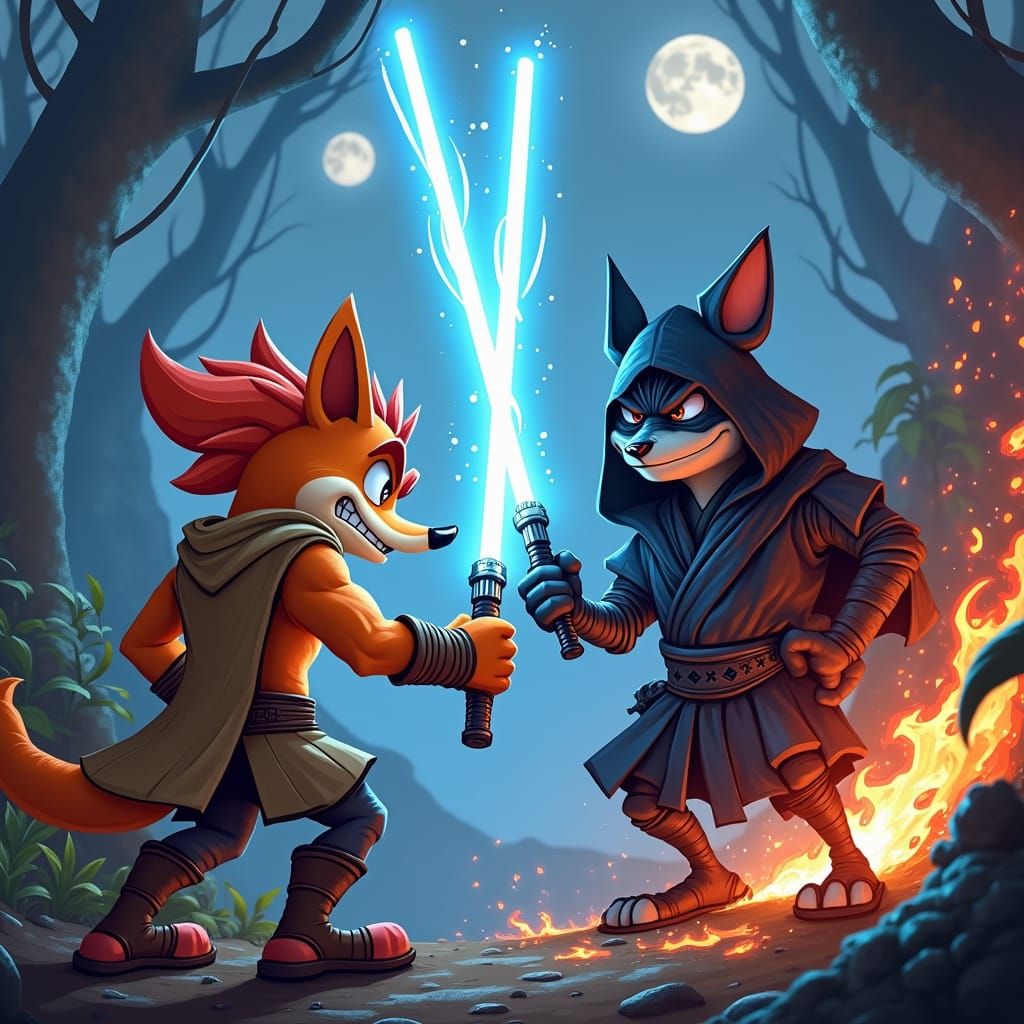 Crash Bandicoot as Heroic Jedi Knight with Lightsaber