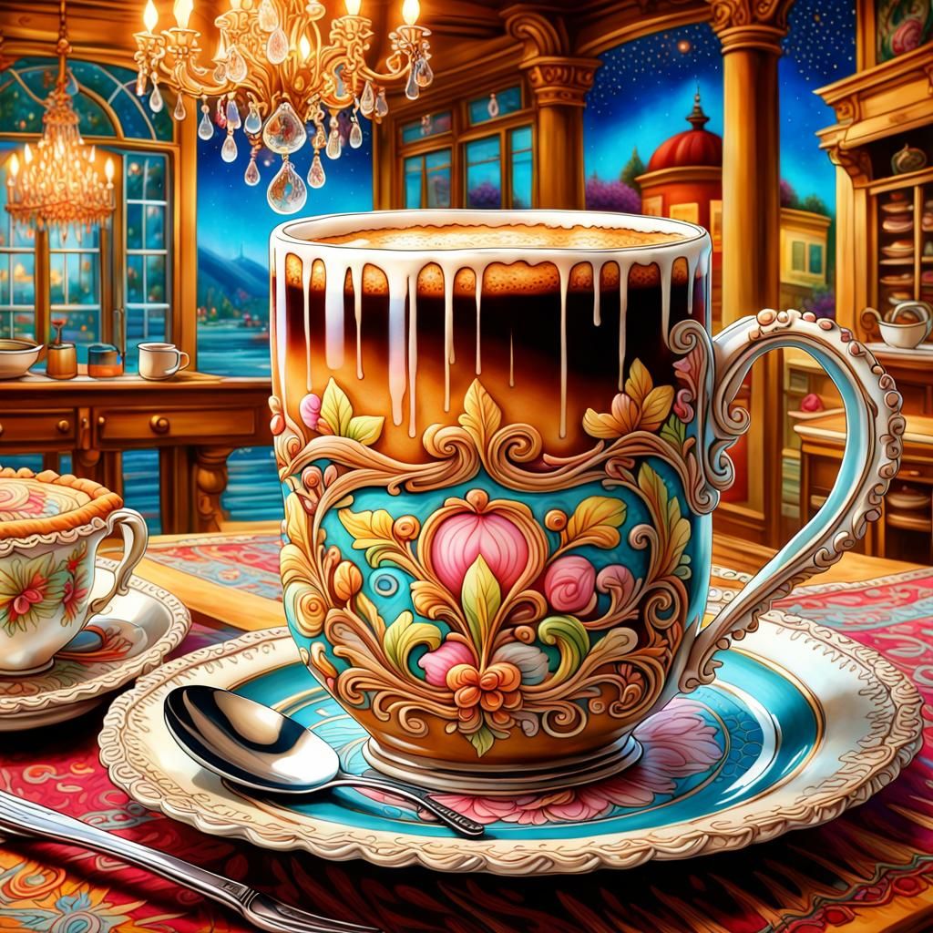 Ornate Coffee Mug and Pie: Airbrush Art