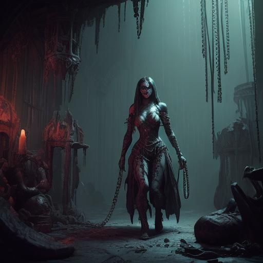 Sinister Dungeon: Chained Woman and Grotesque Being