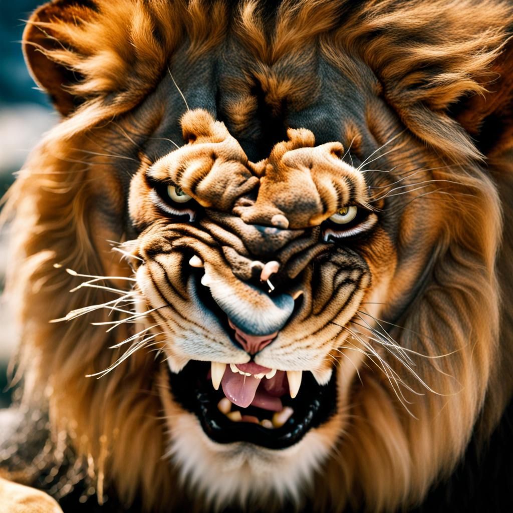 Angry Lion Close-Up: Photorealistic 8k Stock Image