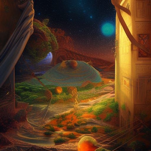 Surrealist Celebration: An Egg-Shaped World in Oil and Water...