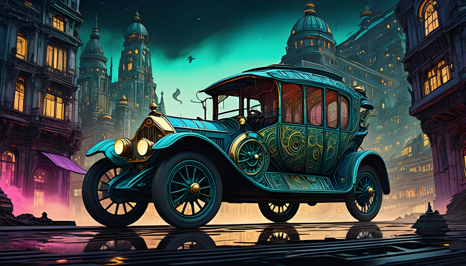 Futuristic Car Toy in Eldritch Art Nouveau Style