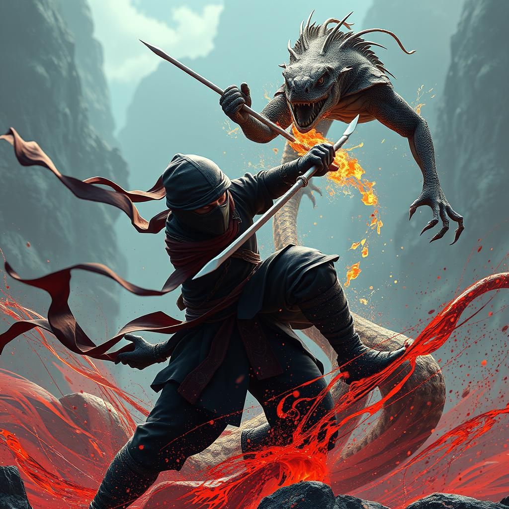 Ninja Versus Lizard Man: Fantastical Battle