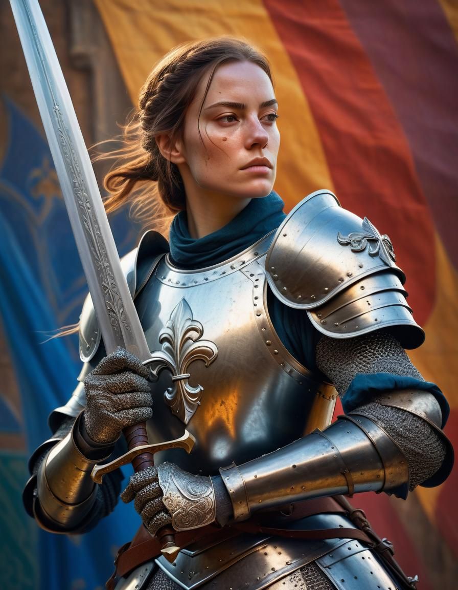 Joan of Arc in Detailed Hyperrealistic Splash Art