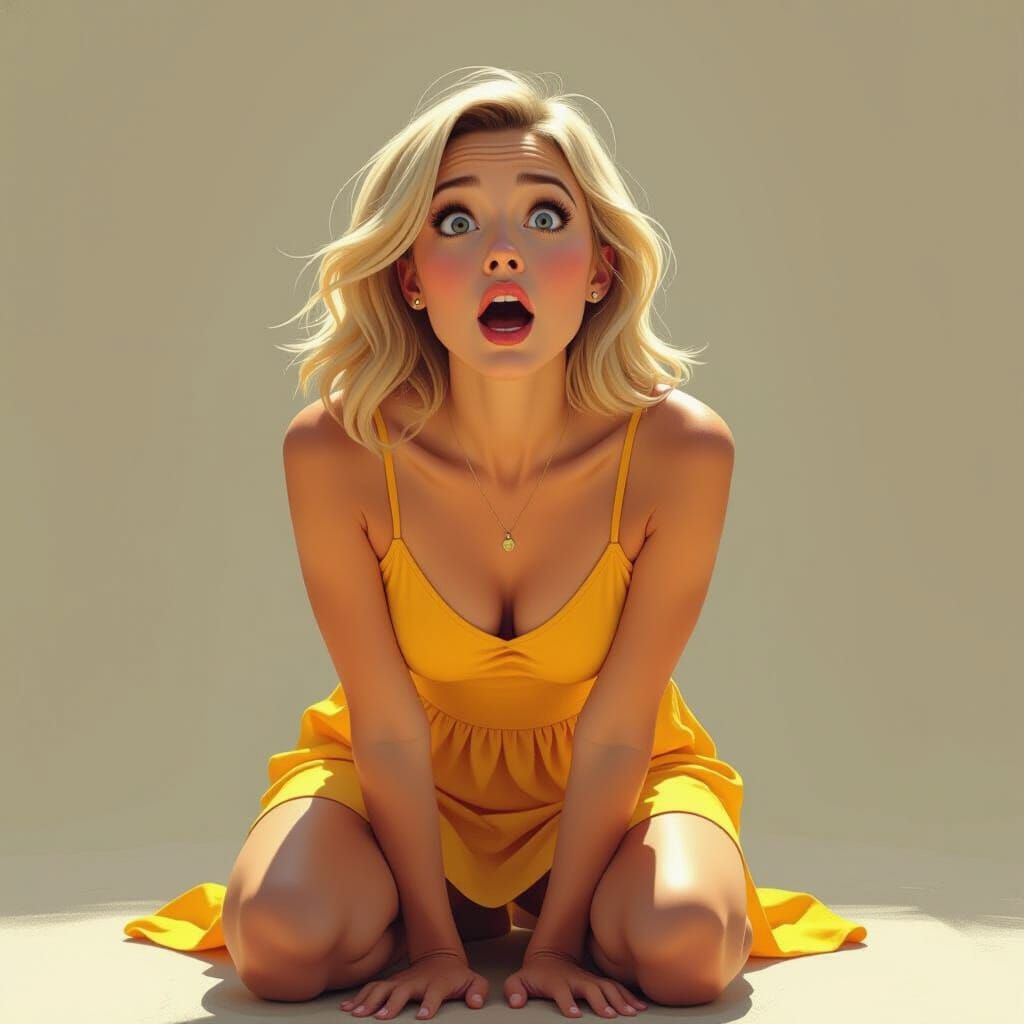 Astonished Blonde Girl with Wide Eyes, Digital Painting