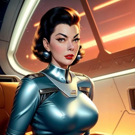 Retro Sci-Fi Pinup in Spaceship Interior