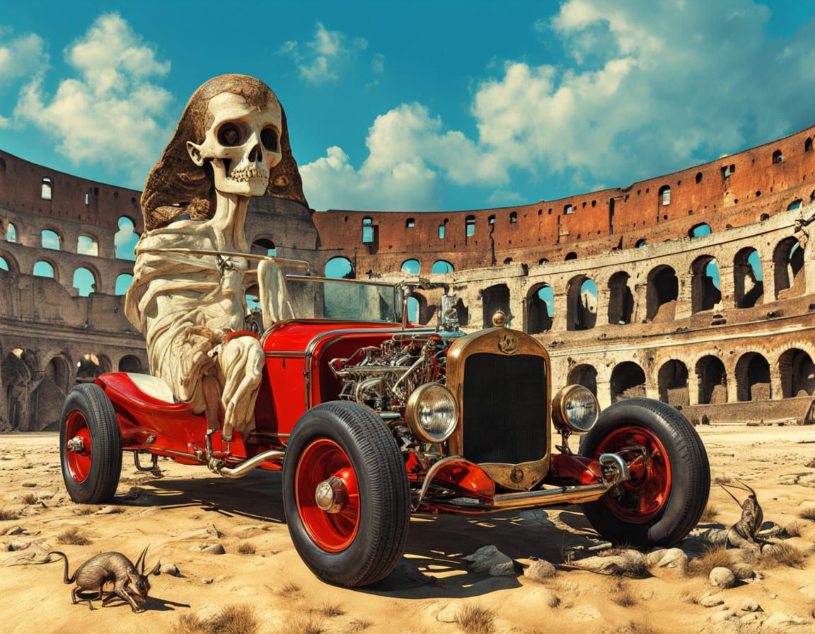 Surreal Fantasy Art: Skeletal Sphinx & Pippi Longstocking