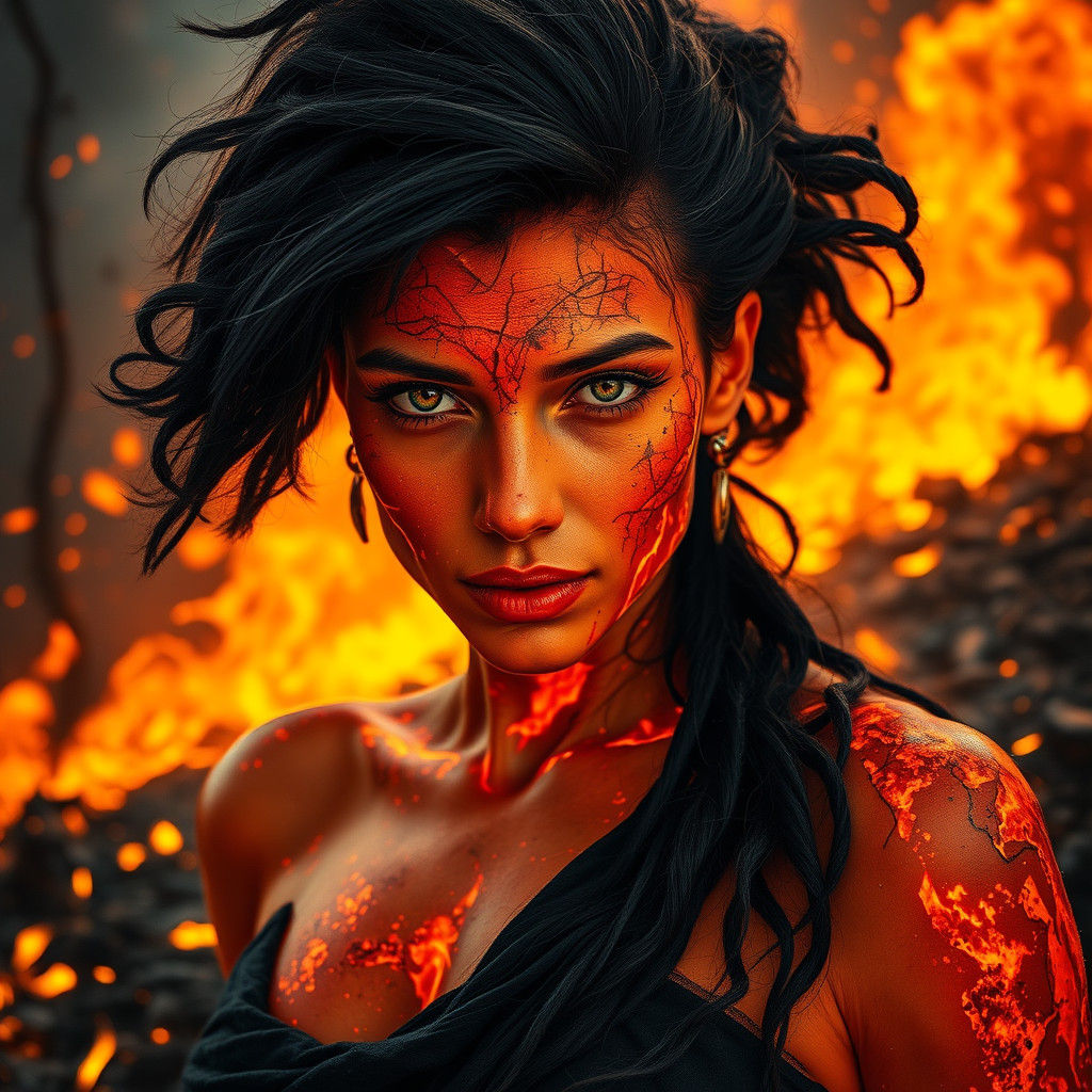 Lava Woman Radiating Light on Charred Hillside