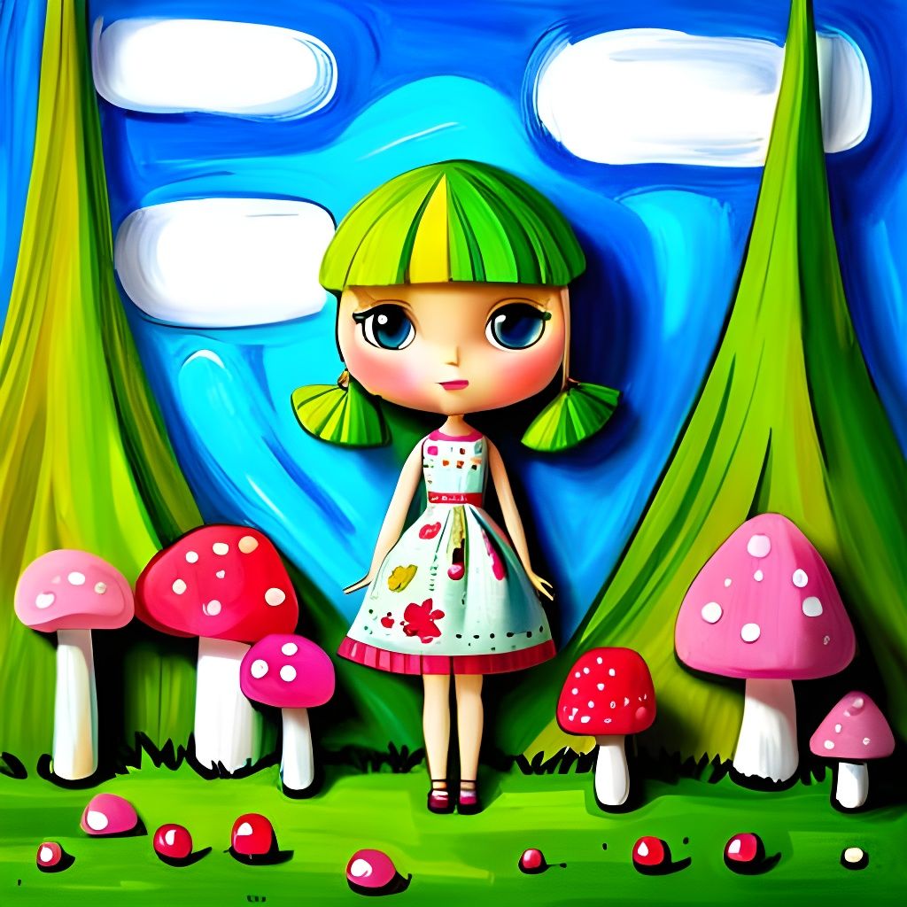 Adorable Blythe Doll in Pink Forest, Art Brut