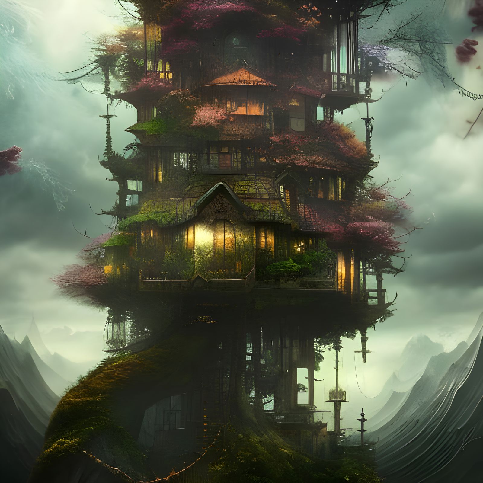 Clockpunk Bonsai Village with Magic Portal