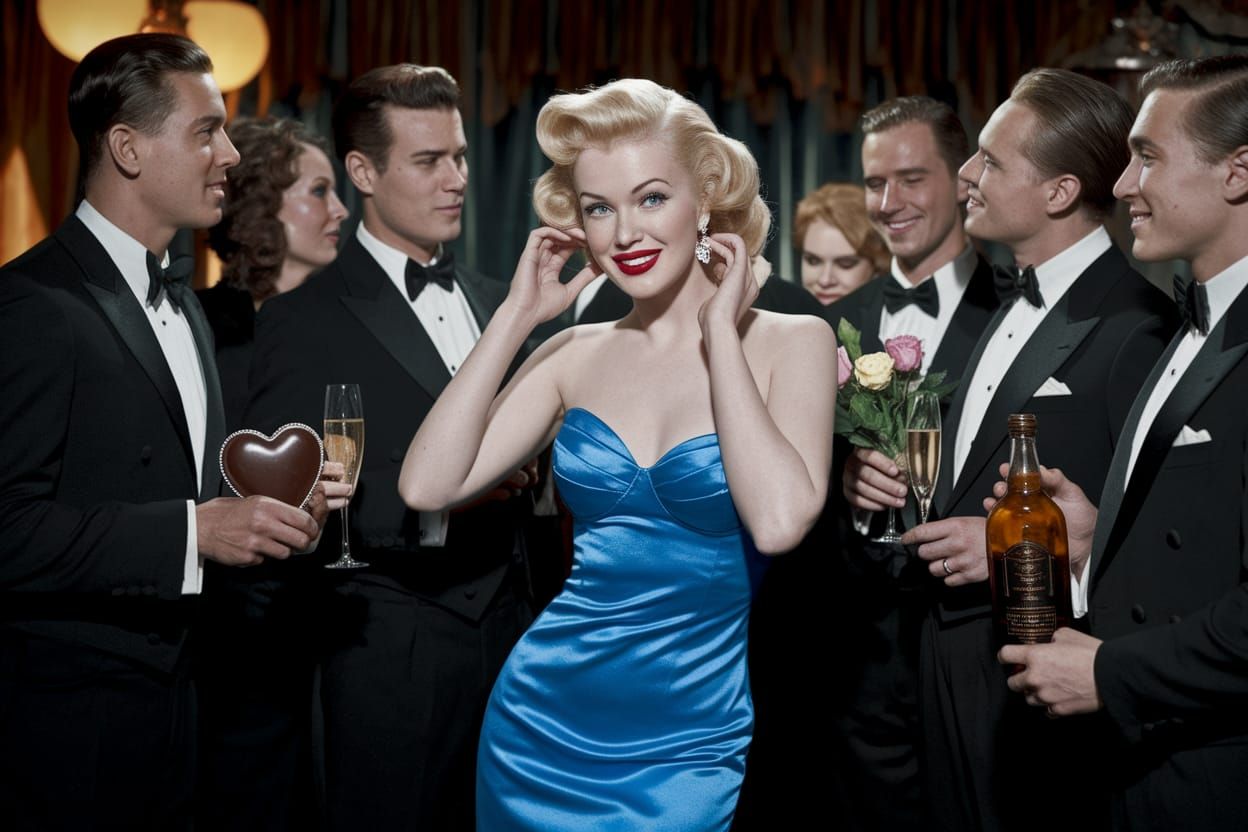 Glamorous Blonde Siren in 1950s Lounge