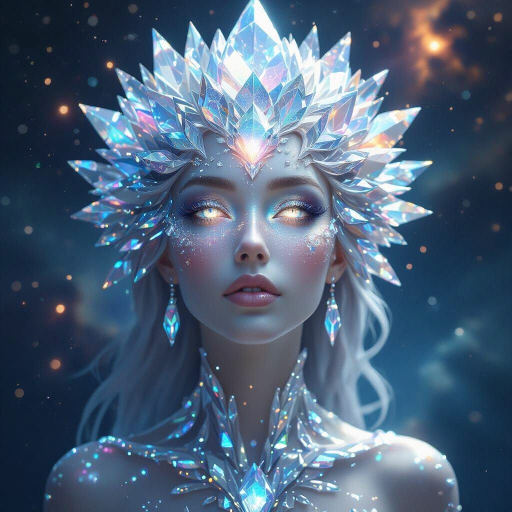 Crystal Goddess in Cosmic Surrealism Style