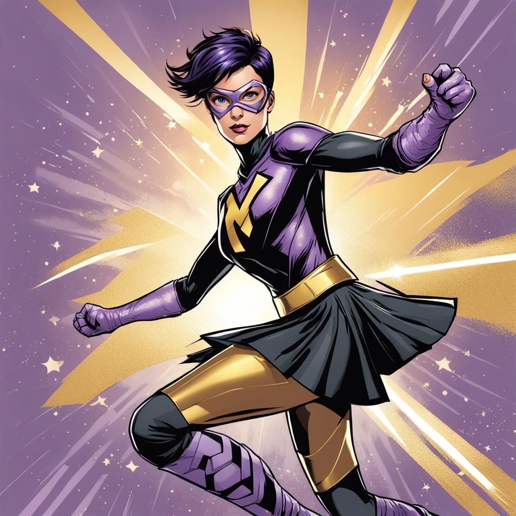 Silver Age-Style Female Superhero in Lavender and Gold