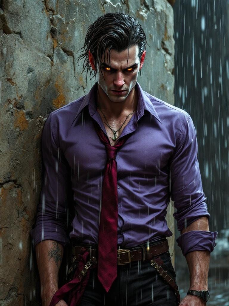 Vampire in Rain: Dark Noir Digital Art