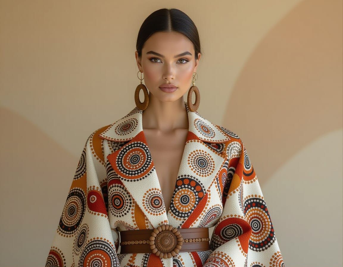 Fashion Model in Aboriginal Art Inspired Haute Couture
