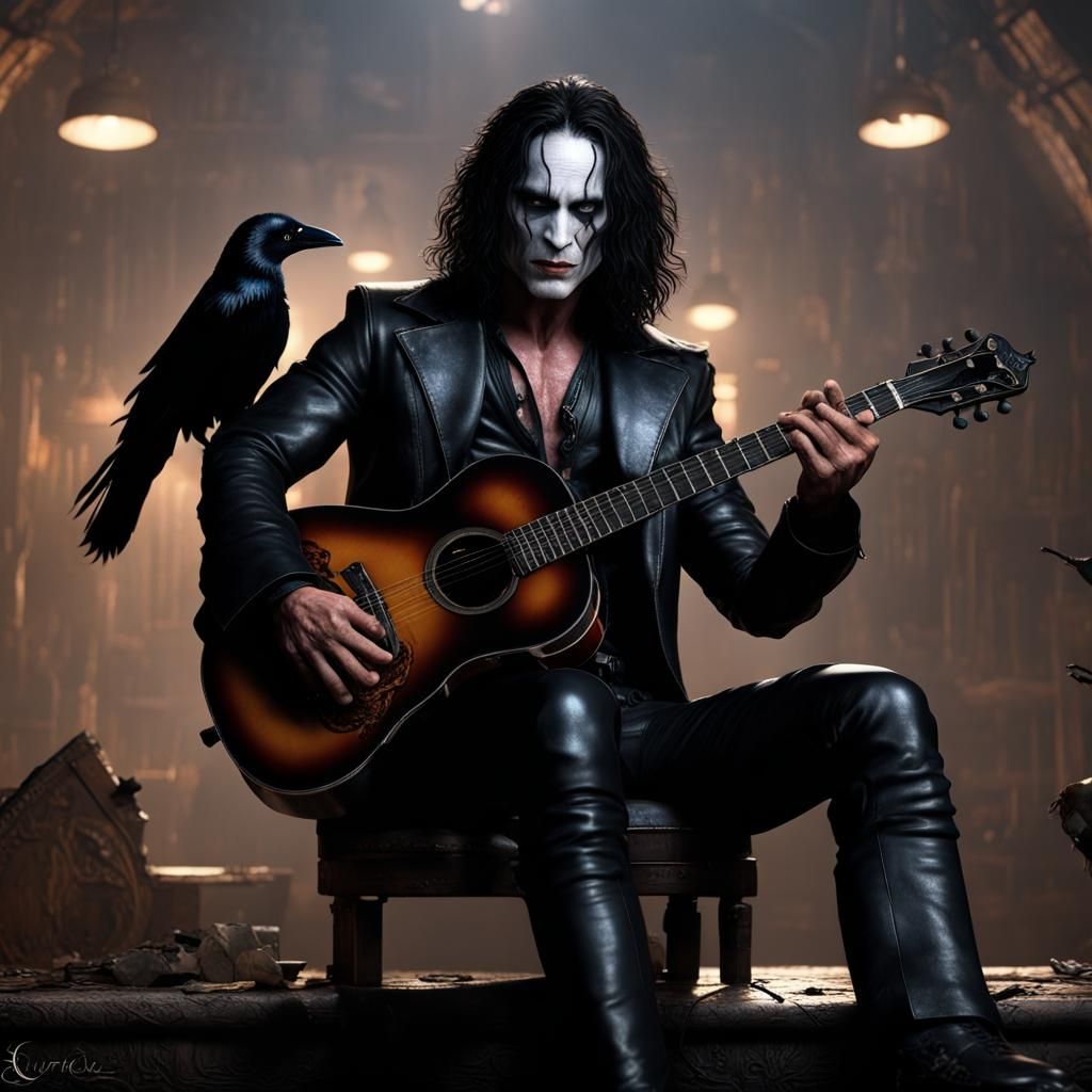 The Crow: Realistic 8k Rendition with Guitar
