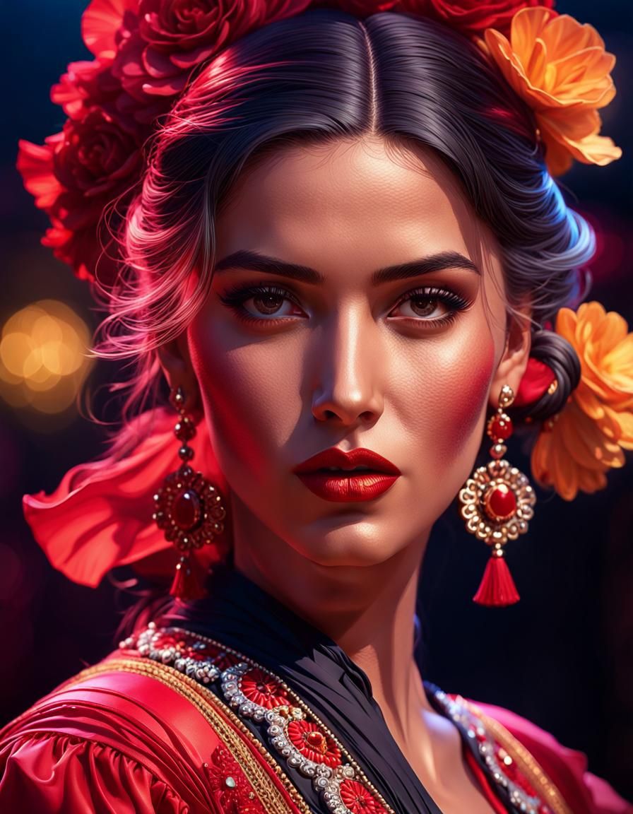 Flamenco Dancer Portrait in Digital Art Style