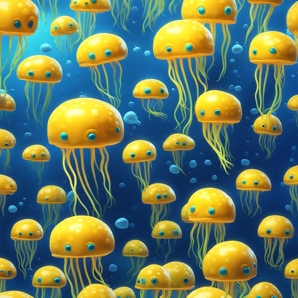 Yellow Jellyfish in Sydney Harbour: Pixar-Style 3D Art