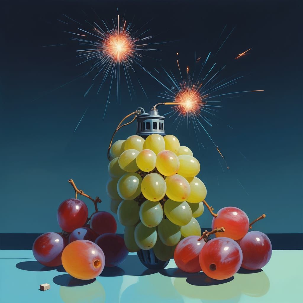 Grape Hand Grenade on the Brink of Explosion
