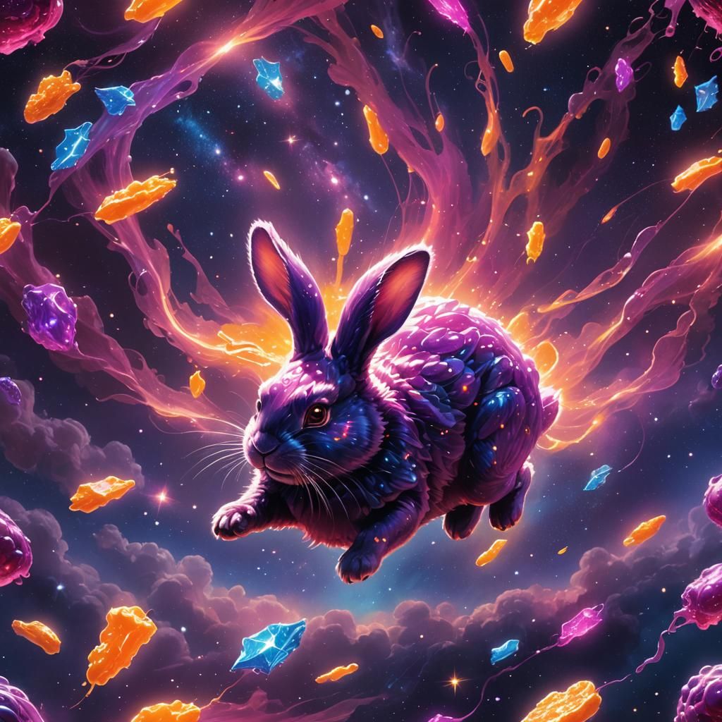 Cosmic Bunny Chase in Vibrant Space