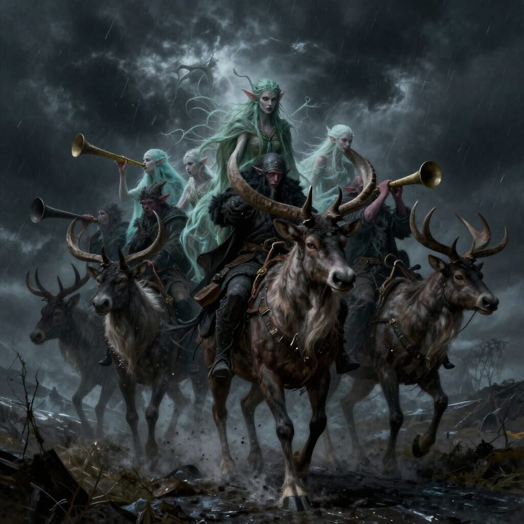 Spectral Wild Hunt Rides Through Stormy Skies