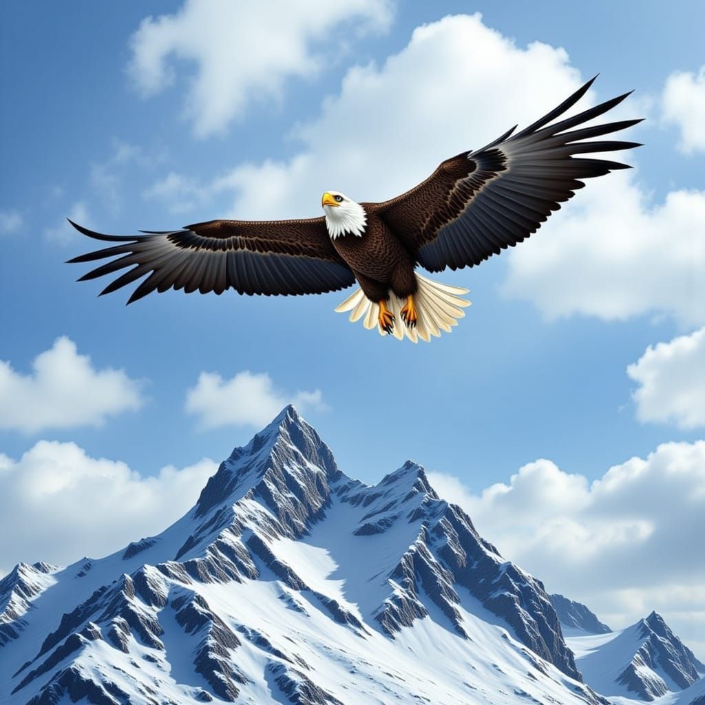 Majestic Snow Eagle Soaring Over Winter Peaks