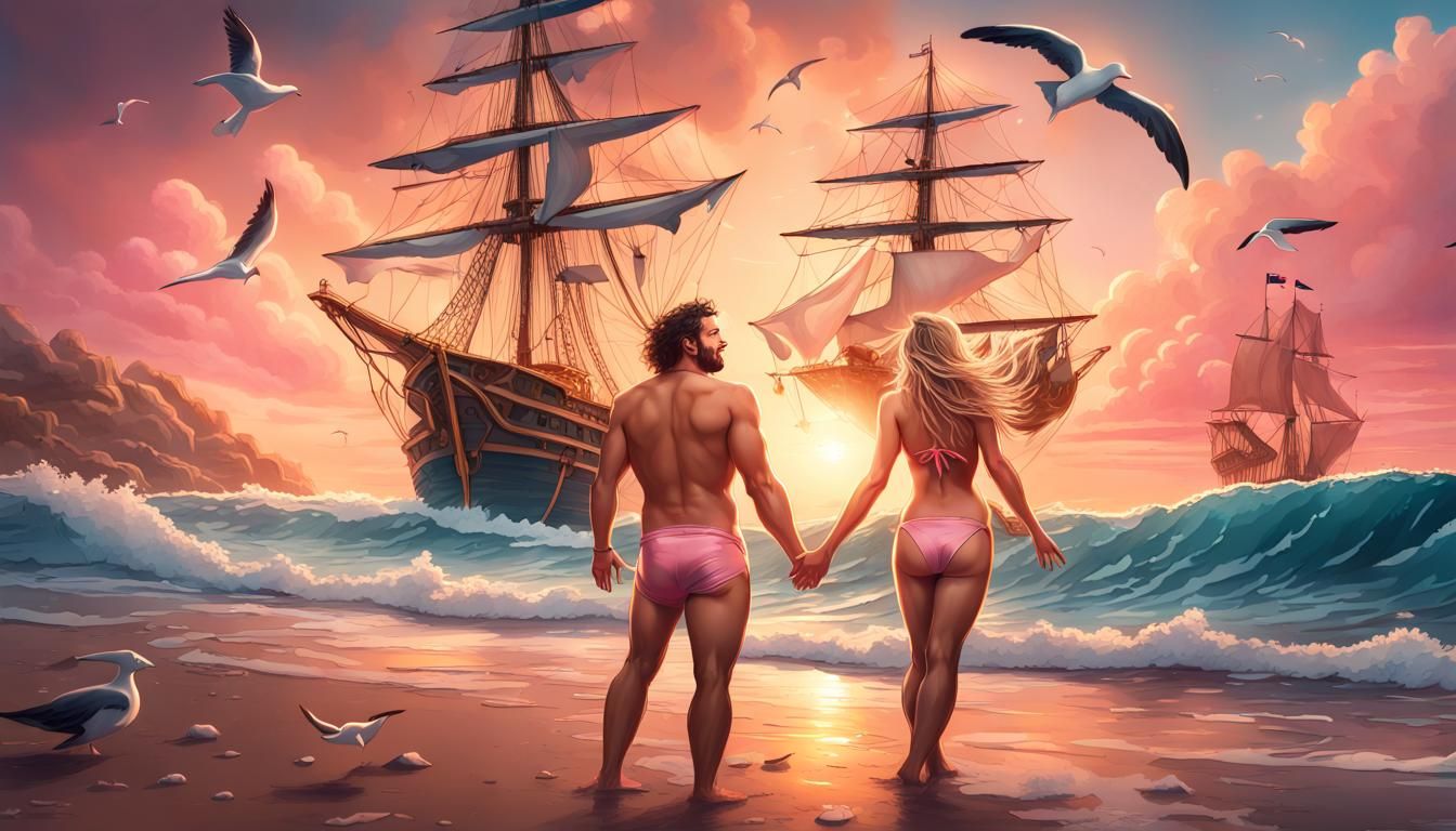 Happy Couple on Beach at Golden Hour