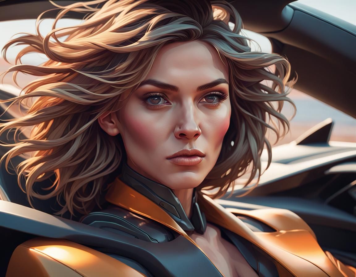 Woman in Lamborghini: Hyperdetailed Artgerm-Inspired Portrai...