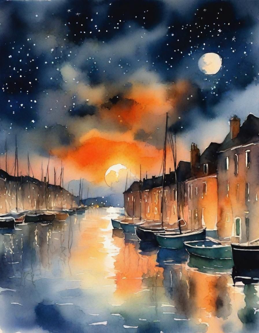 Night Harbor in Atmospheric Impressionism