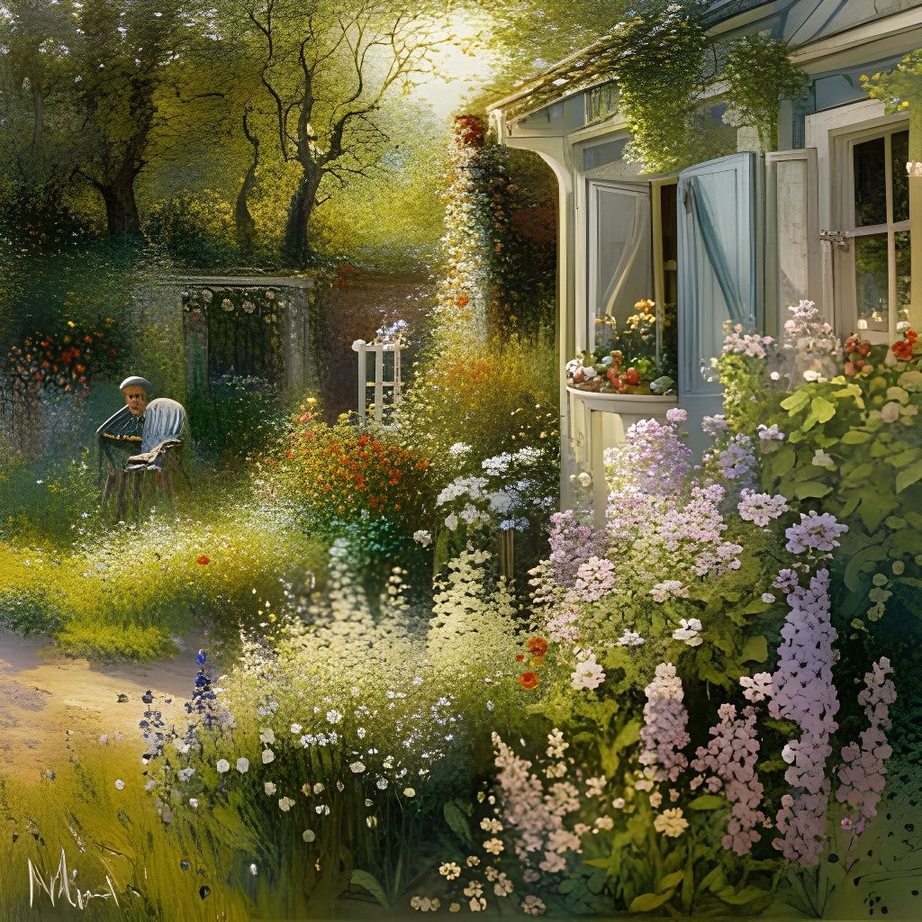 Luminous Garden with Wildflowers and Birds
