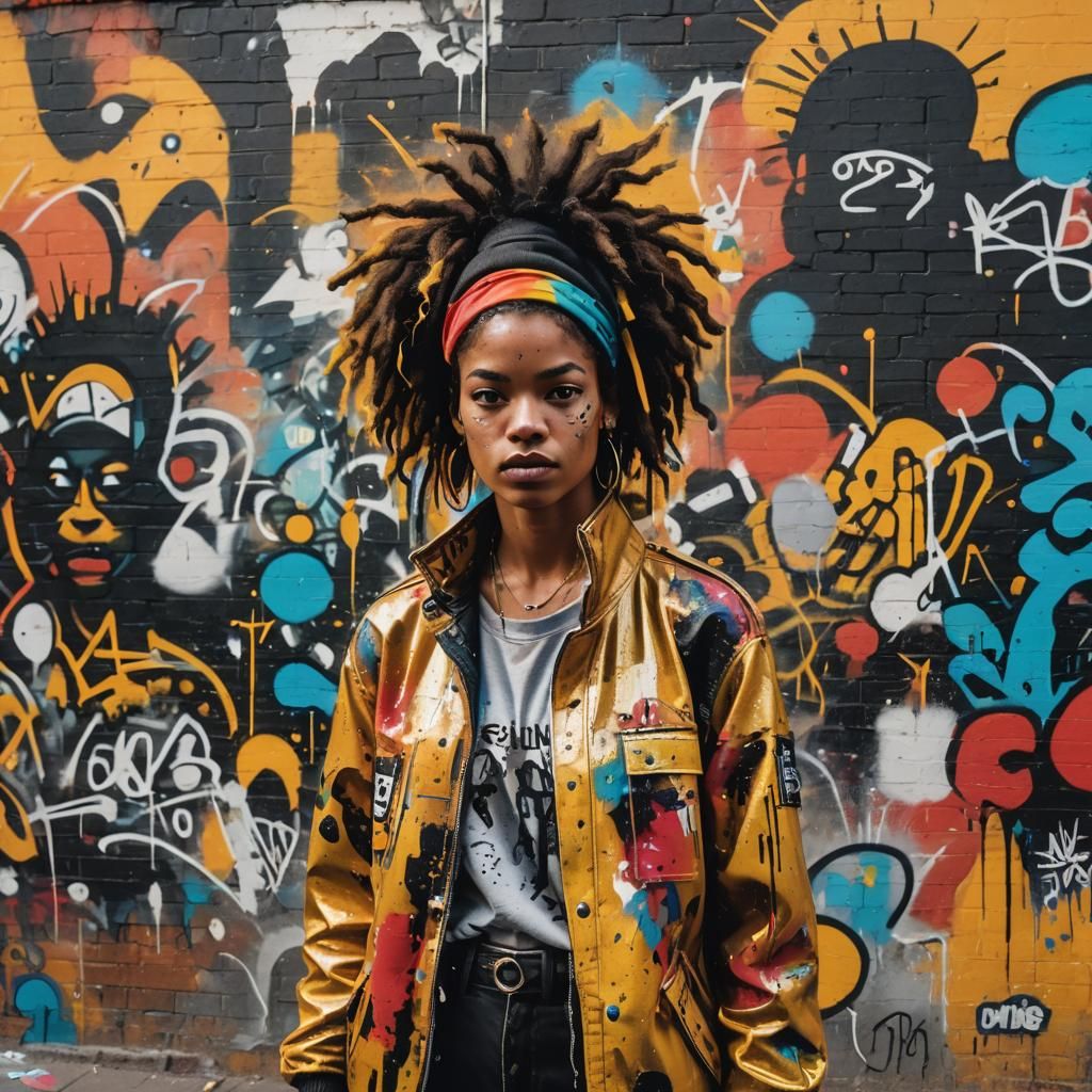 Stunning Woman in Vibrant Street Art Style