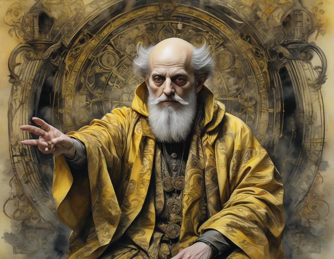 Occult Figure with Yellow Sign, Watercolor Style