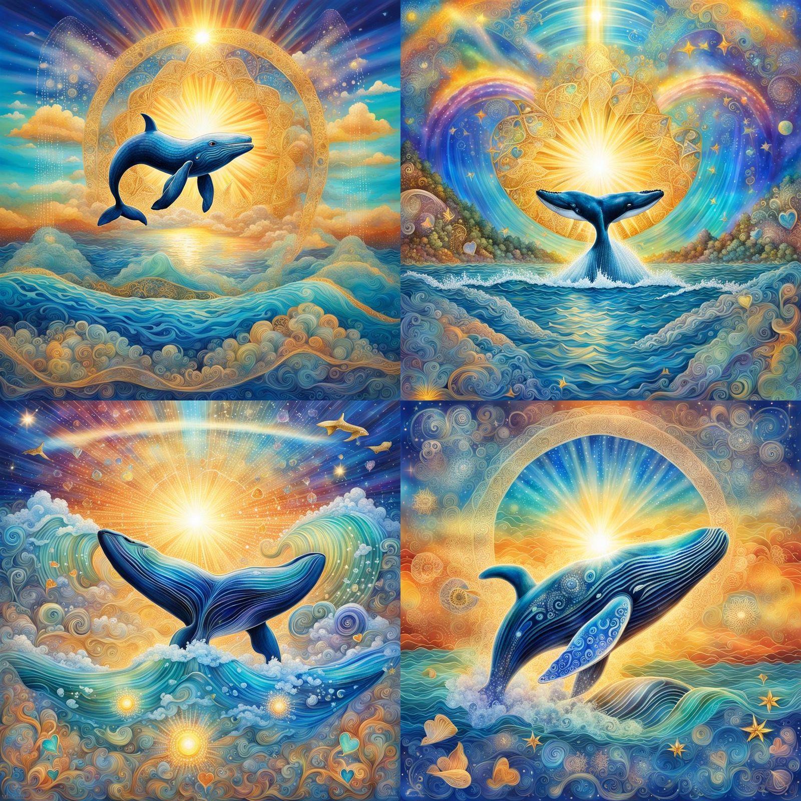 Whale Tail Silhouette with Golden Rainbow Aura