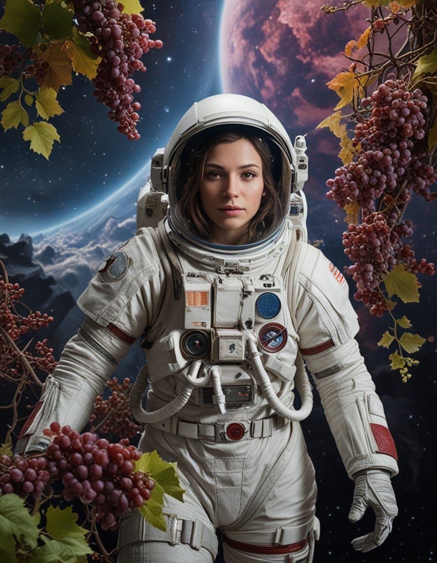 Astronaut Tends Space Vine on Floating Karst Fragment