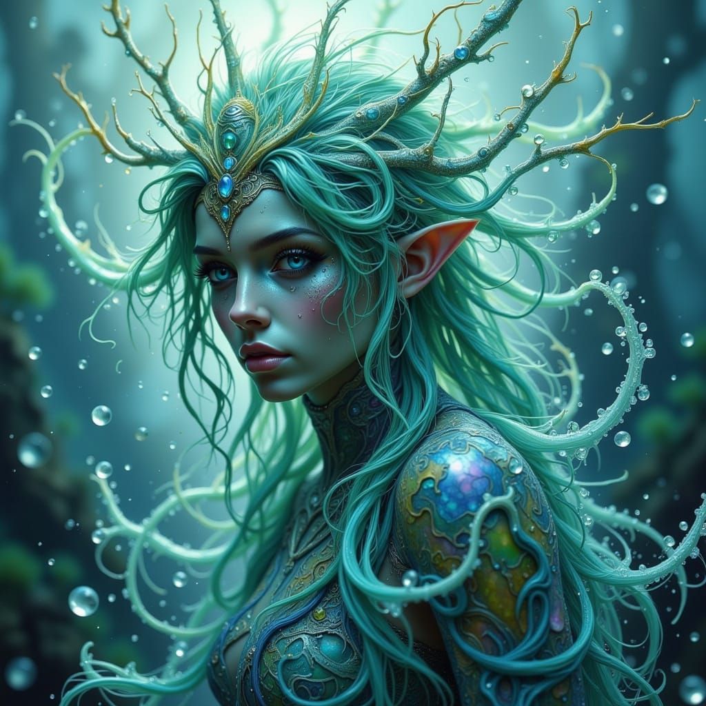 Mystical Water Elemental Rises from Ocean Depths in Ethereal...