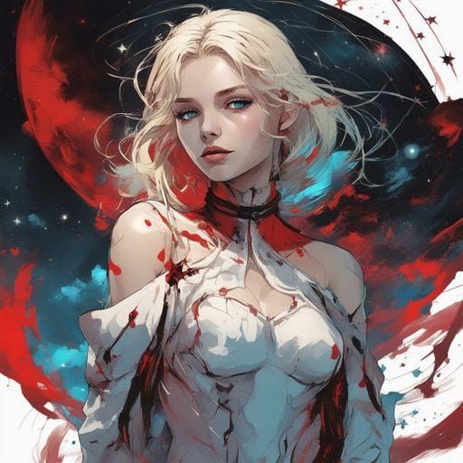 Stunning Portrait of a Girl with Red Moons