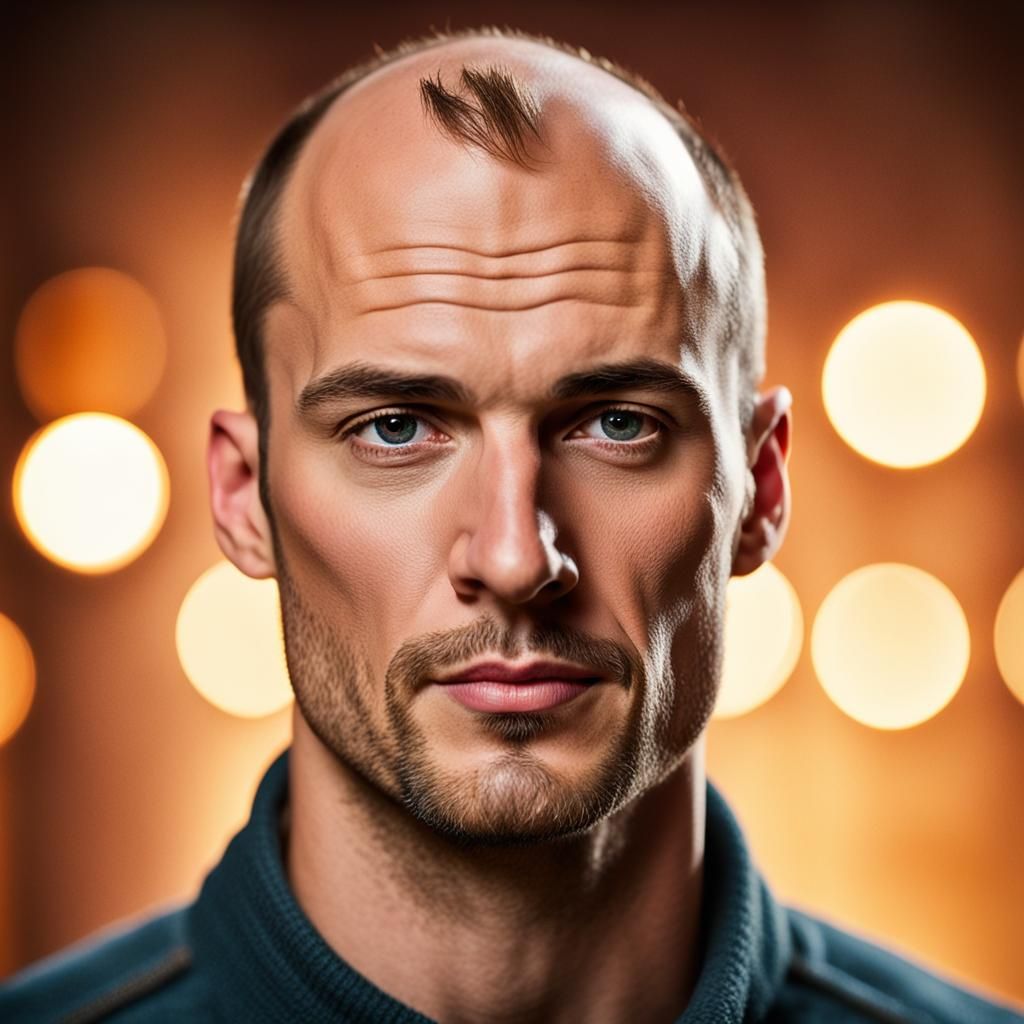 Realistic Portrait of a Balding Man with Stubble