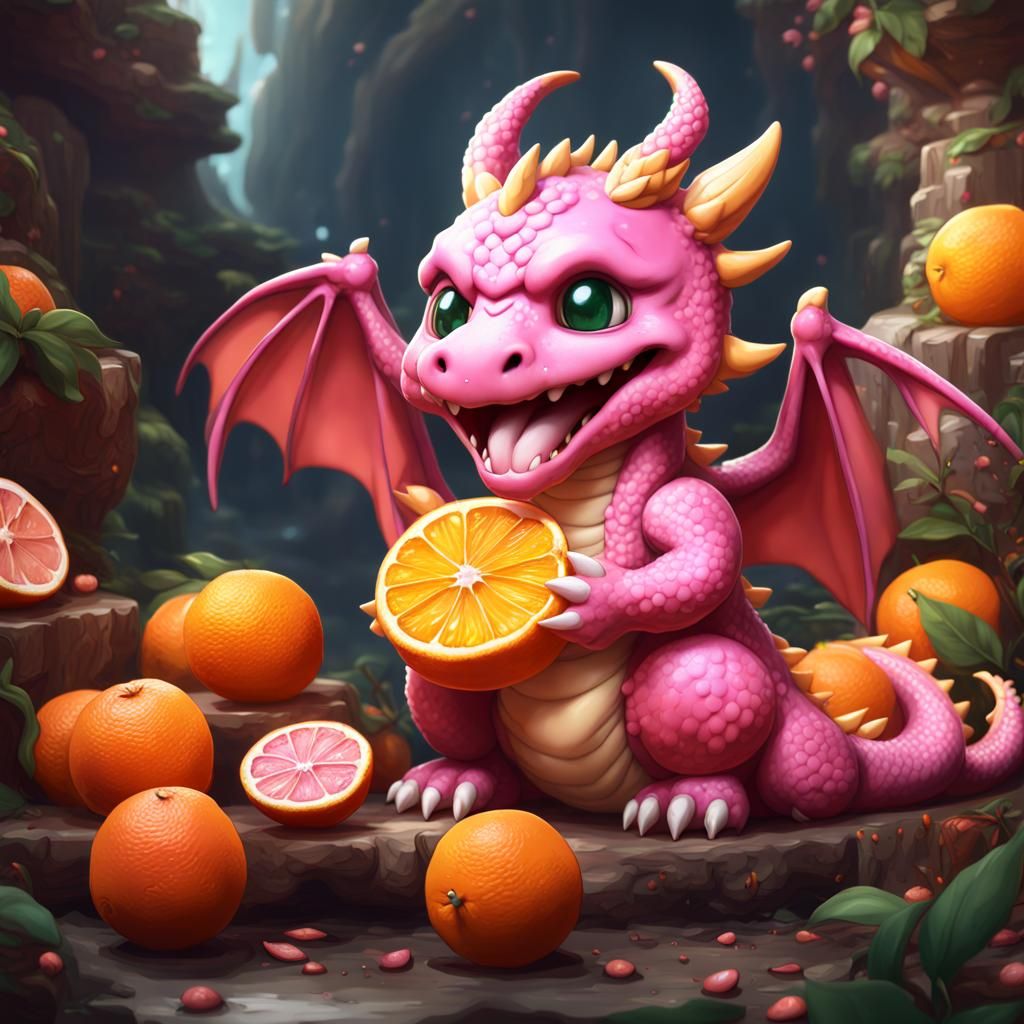 Chibi Pink Dragon's Orange Feast
