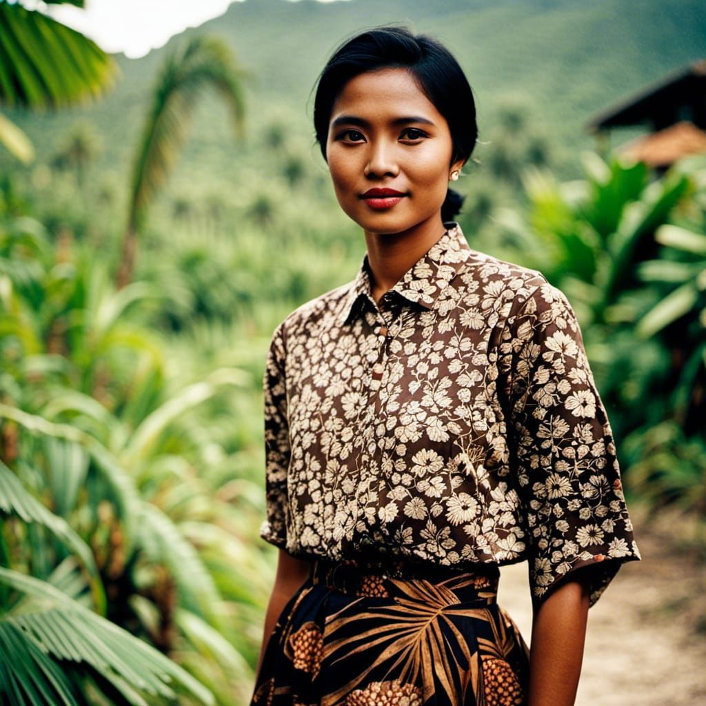 Pretty Indonesian Woman in Tropical Mountain Landscape