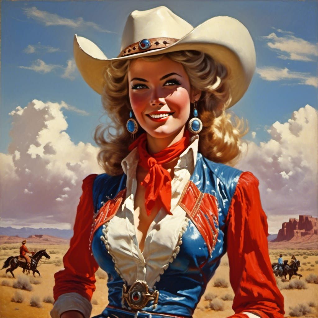 Cowgirl Portrait in Classic Oil Painting Style
