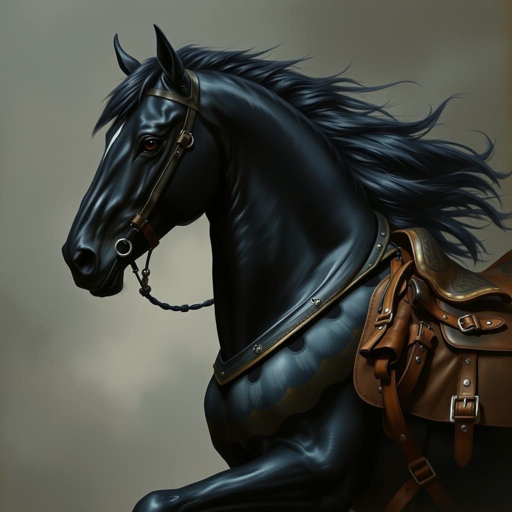 Majestic Dark Warhorse in Dramatic Style