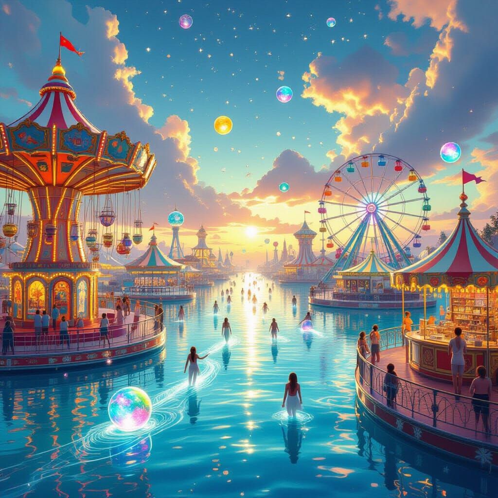 Infinite Surreal Carnival Under a Liquid Sky