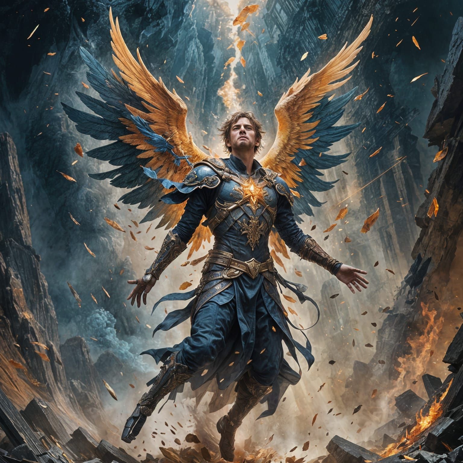 Angel Disintegrating into Dust in Cinematic Style