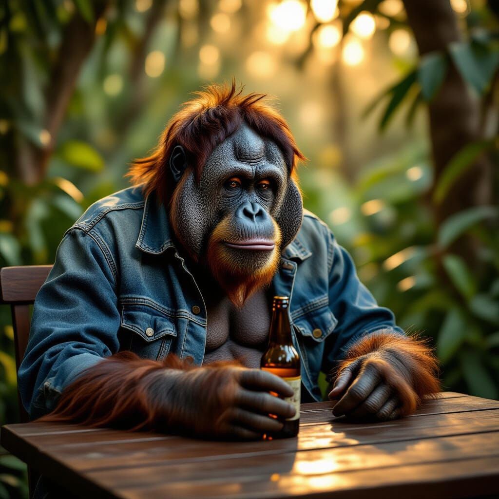 Orangutan in Denim Jacket in Rainforest