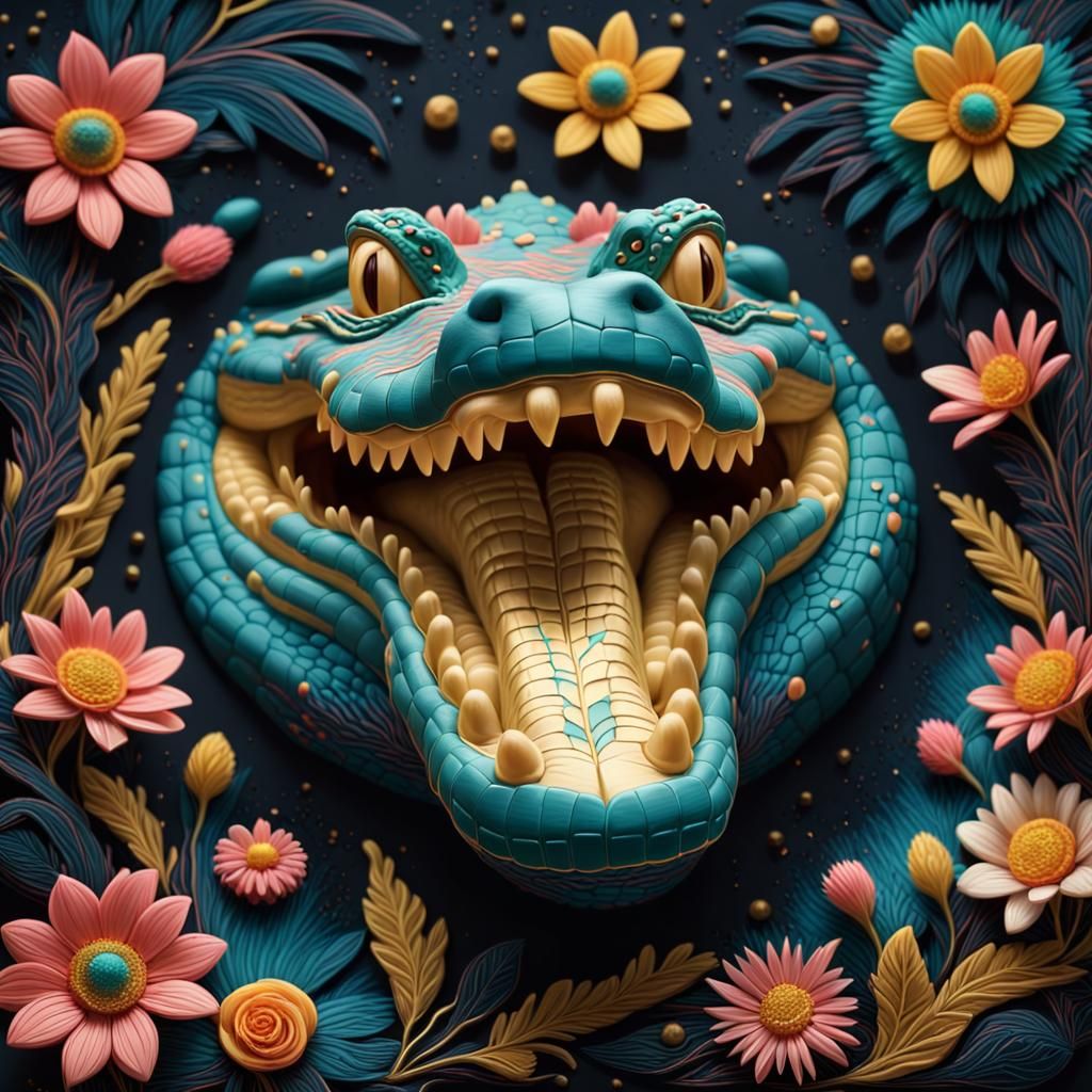 Macro Portrait of Marzipan Crocodile with Bioluminescence