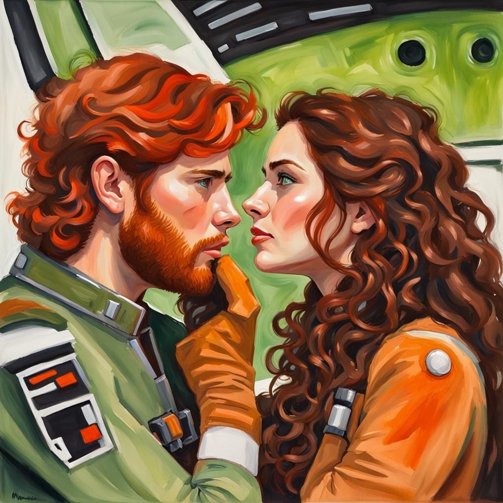 Rebel Pilot Kiss in Gouache Style
