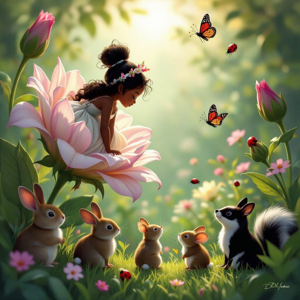 Thumbelina's Enchanting Garden Court in Magical Realism Styl...